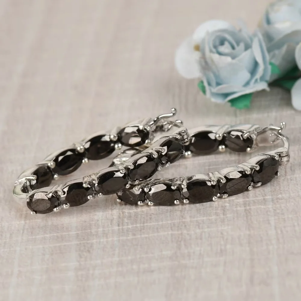 Elite Shungite Hoop Earrings In 925 Sterling Silver